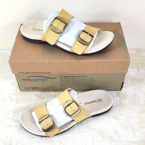 Spenco Vista Sundress Yellow Leather Slip On Sandals